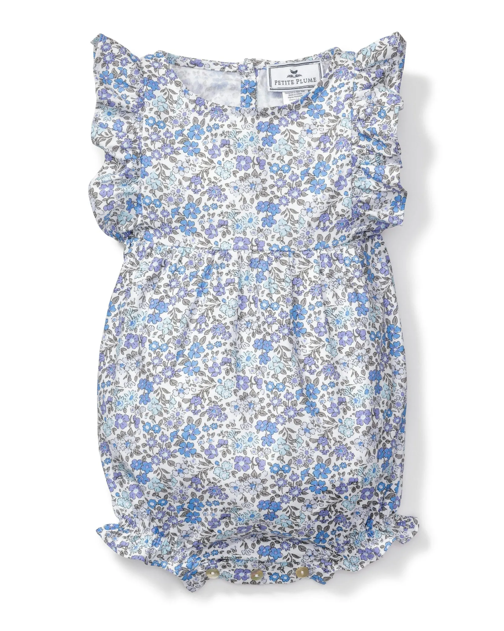 Petite Plume Baby Twill Ruffled Romper in Fleurs de Rose