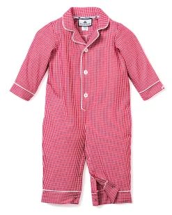 Petite Plume Baby's Flannel Romper in Red Mini Gingham