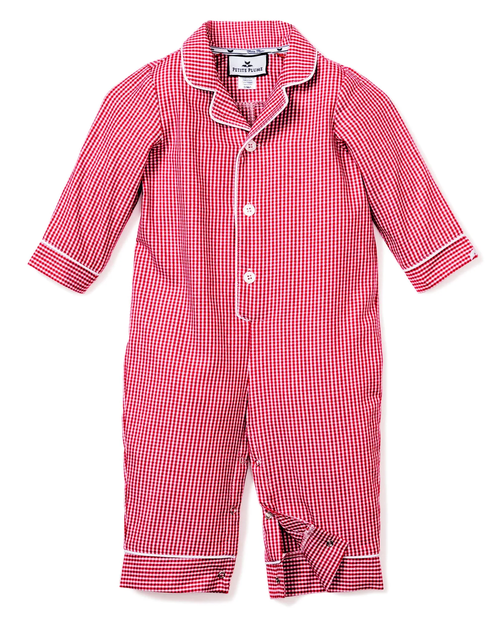 Petite Plume Baby's Flannel Romper in Red Mini Gingham