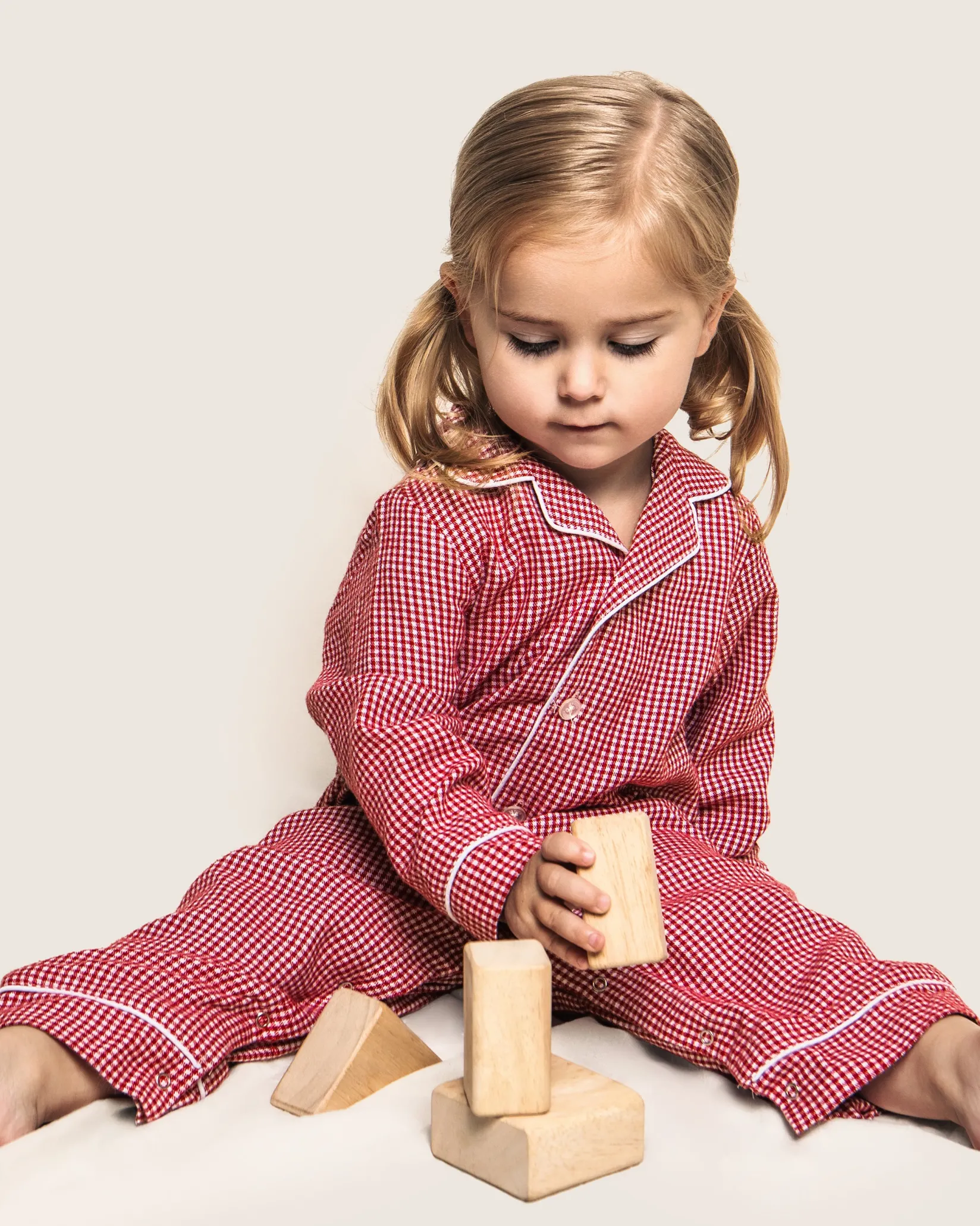 Petite Plume Baby's Flannel Romper in Red Mini Gingham