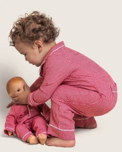 Petite Plume Baby's Flannel Romper in Red Mini Gingham