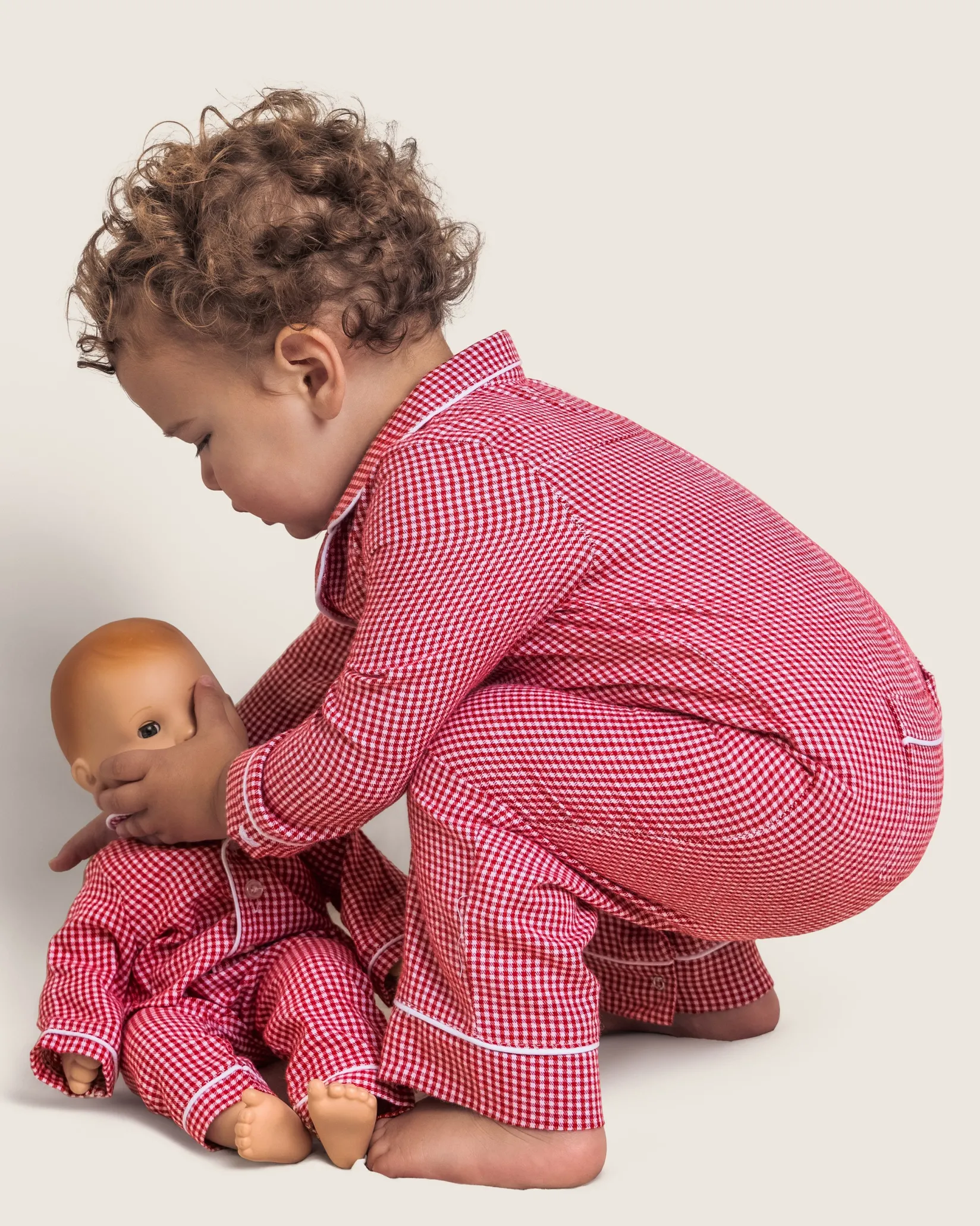 Petite Plume Baby's Flannel Romper in Red Mini Gingham