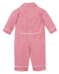 Petite Plume Baby's Flannel Romper in Red Mini Gingham