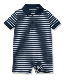 Petite Plume Baby's Pima Louis Play Romper in Navy Stripes