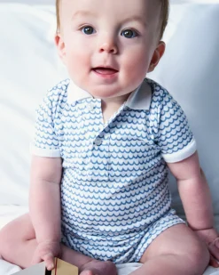 Petite Plume Baby's Pima Louis Play Romper in Navy Stripes