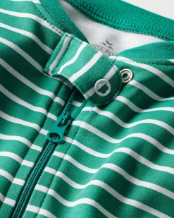 Petite Plume Baby's Pima Romper in Green Stripe