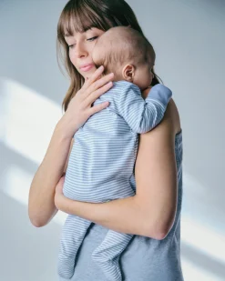 Petite Plume Baby's Pima Romper in Grey Stripes