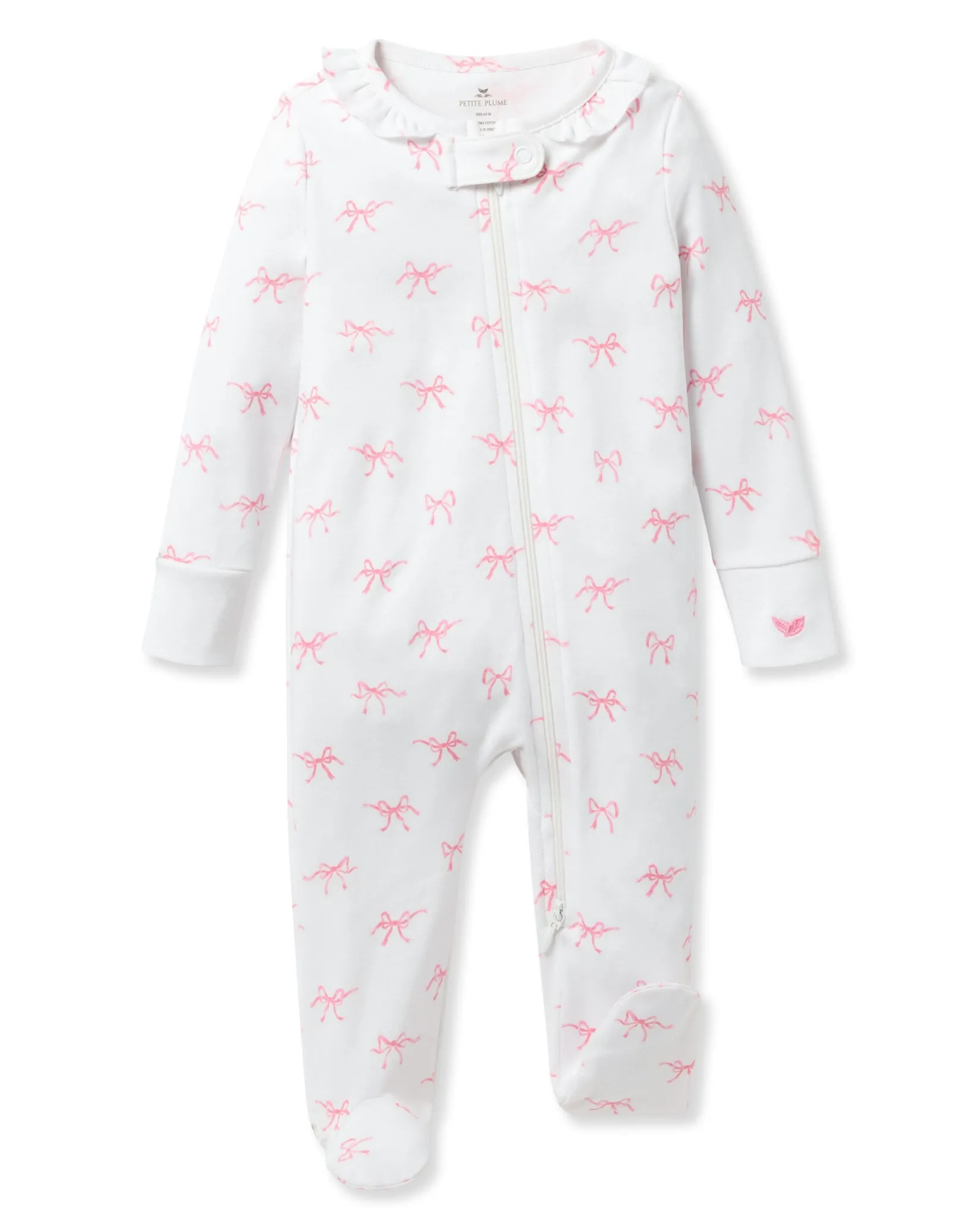 Petite Plume Baby's Pima Ruffle Collar Romper in Blushing Bows