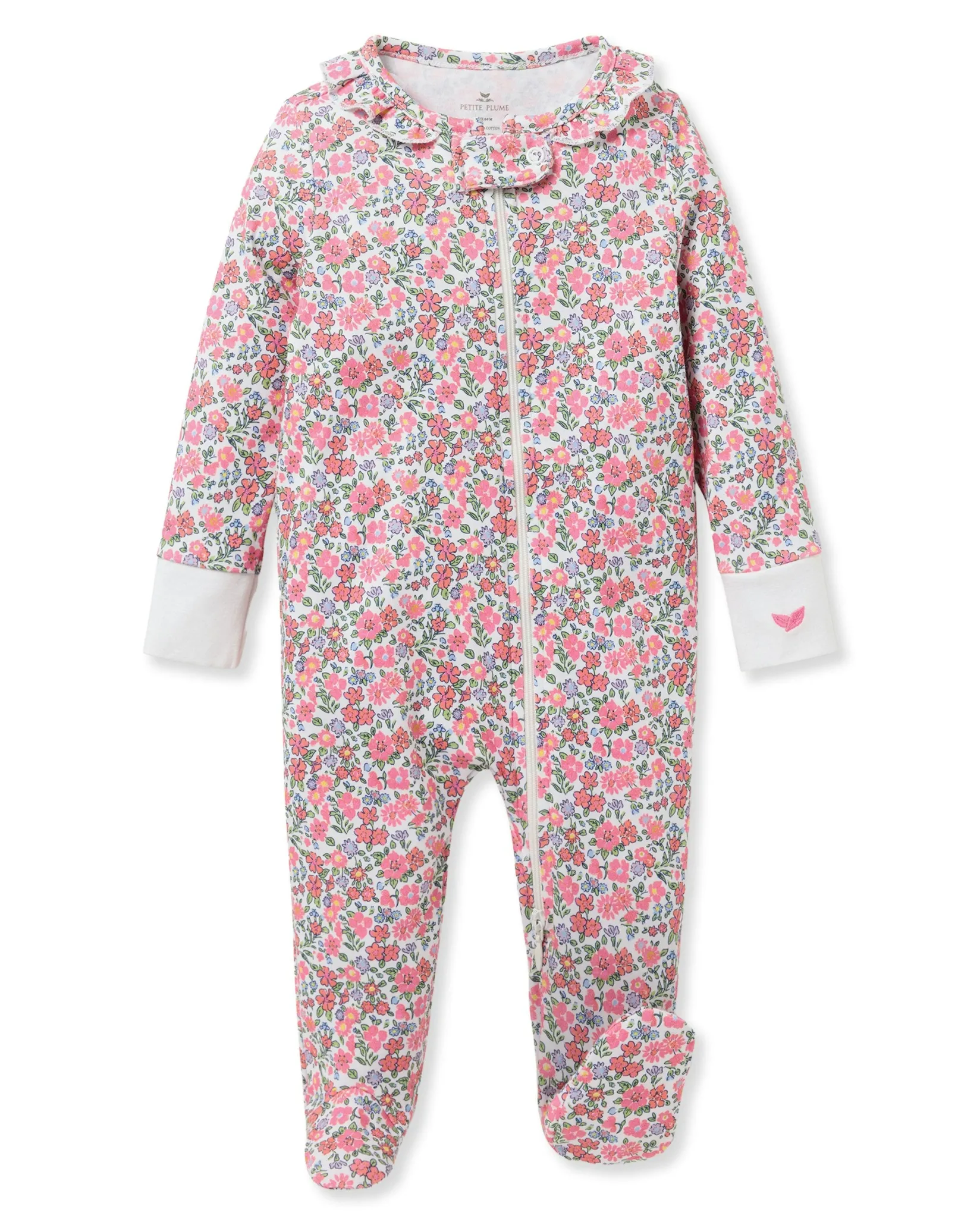 Petite Plume Baby's Pima Ruffle Collar Romper in Fleurs des Bois