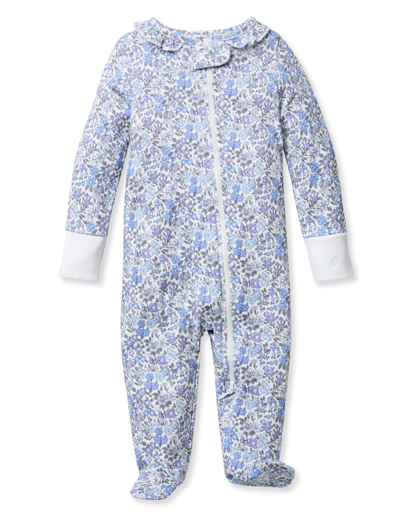 Petite Plume Baby's Pima Ruffle Collar Romper in Fleur D'Azur