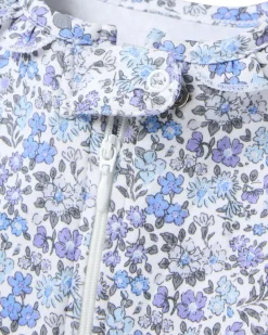 Petite Plume Baby's Pima Ruffle Collar Romper in Fleur D'Azur