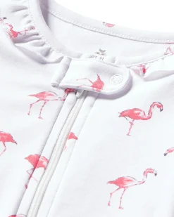 Petite Plume Baby's Pima Ruffle Collar Romper in Flamingos