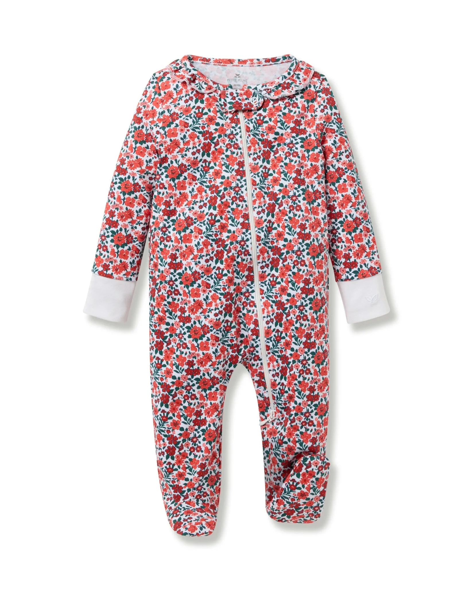 Petite Plume Baby's Pima Ruffle Collar Romper in Fleurs des Bois