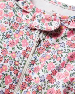 Petite Plume Baby's Pima Ruffle Collar Romper in Fleurs des Bois