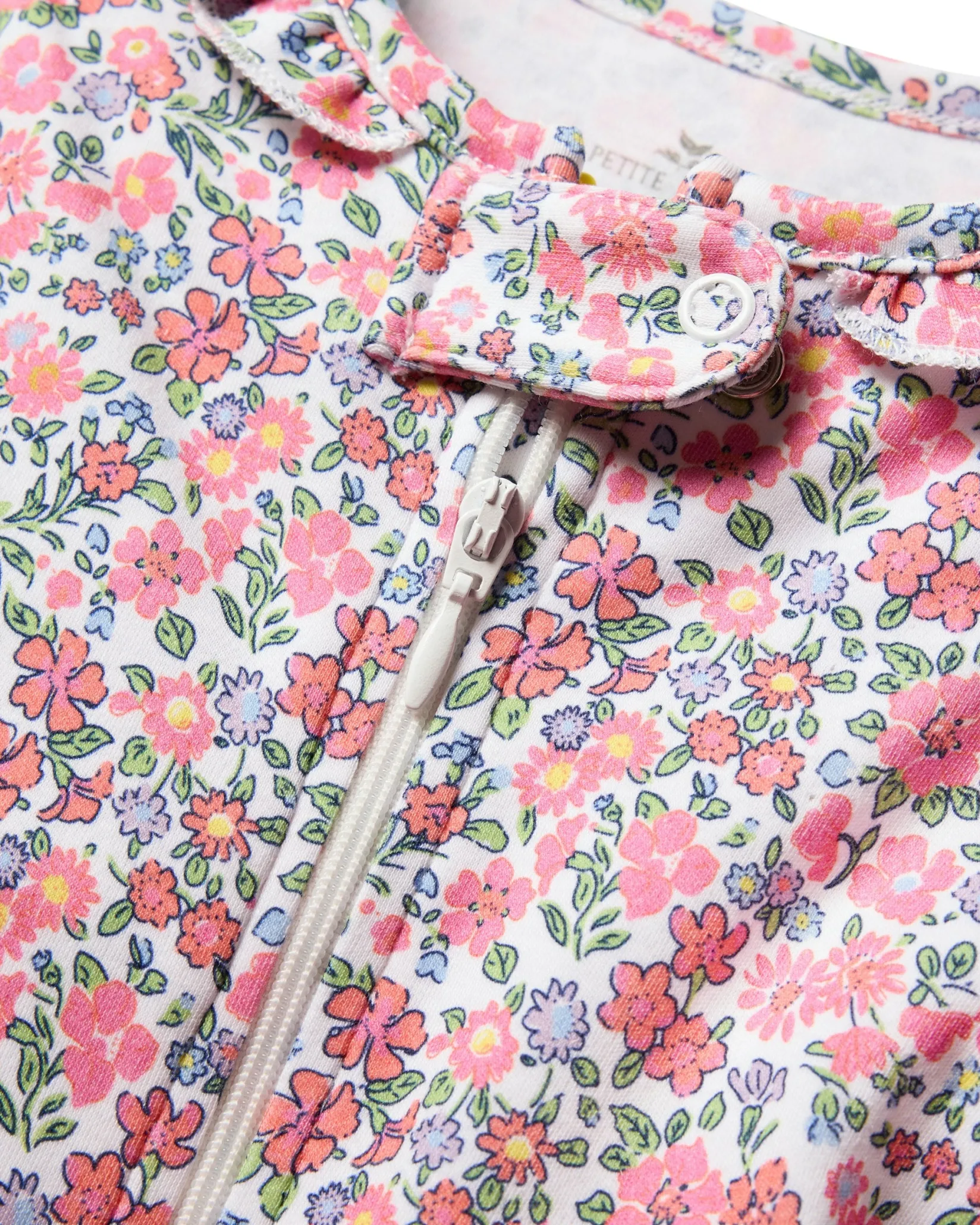 Petite Plume Baby's Pima Ruffle Collar Romper in Fleurs des Bois