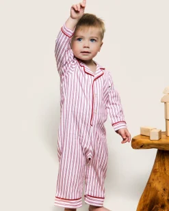 Petite Plume Baby's Twill Romper in Antique Red Ticking