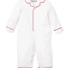 Petite Plume Baby's Twill Romper in White with Red Piping