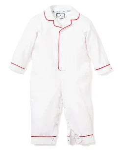Petite Plume Baby's Twill Romper in White with Red Piping