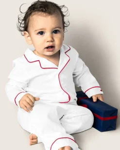 Petite Plume Baby's Twill Romper in White with Red Piping