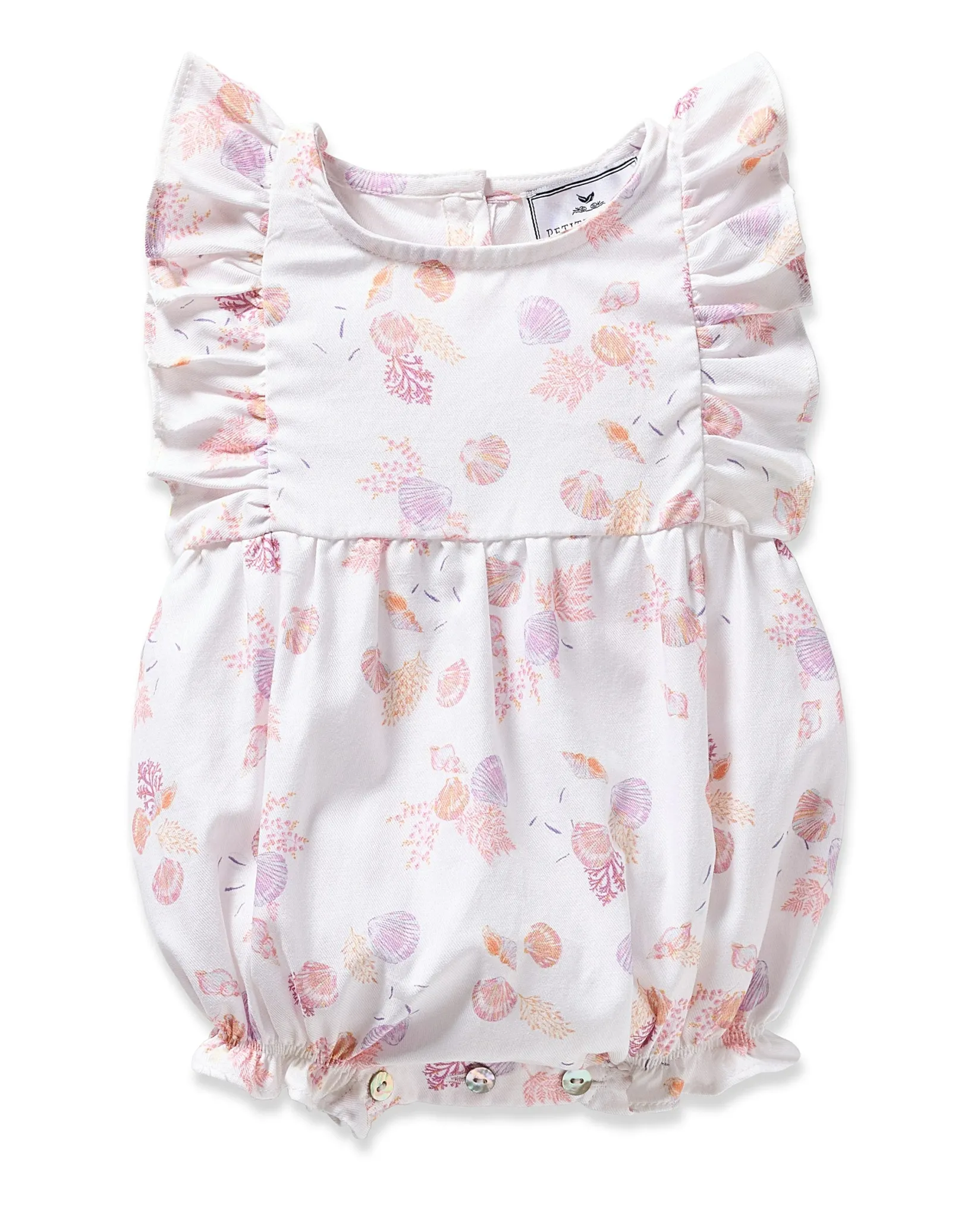 Petite Plume Baby's Twill Ruffled Romper in Seashell Splendor