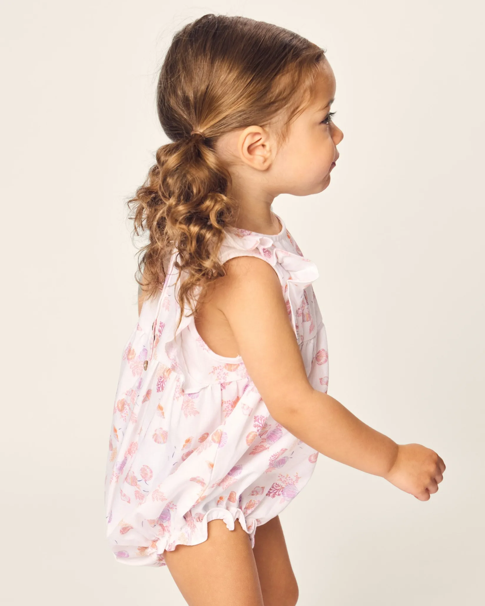 Petite Plume Baby's Twill Ruffled Romper in Seashell Splendor