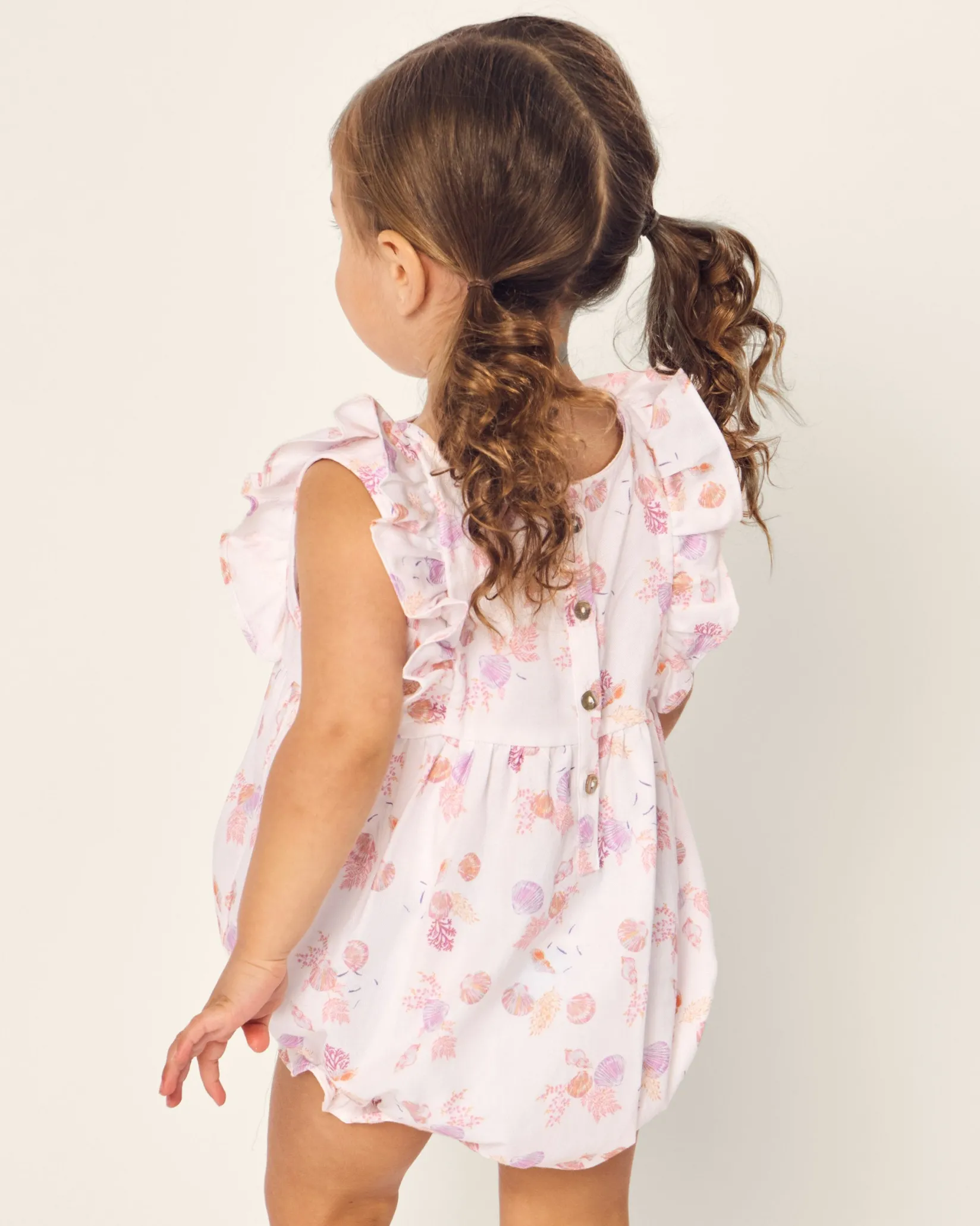 Petite Plume Baby's Twill Ruffled Romper in Seashell Splendor