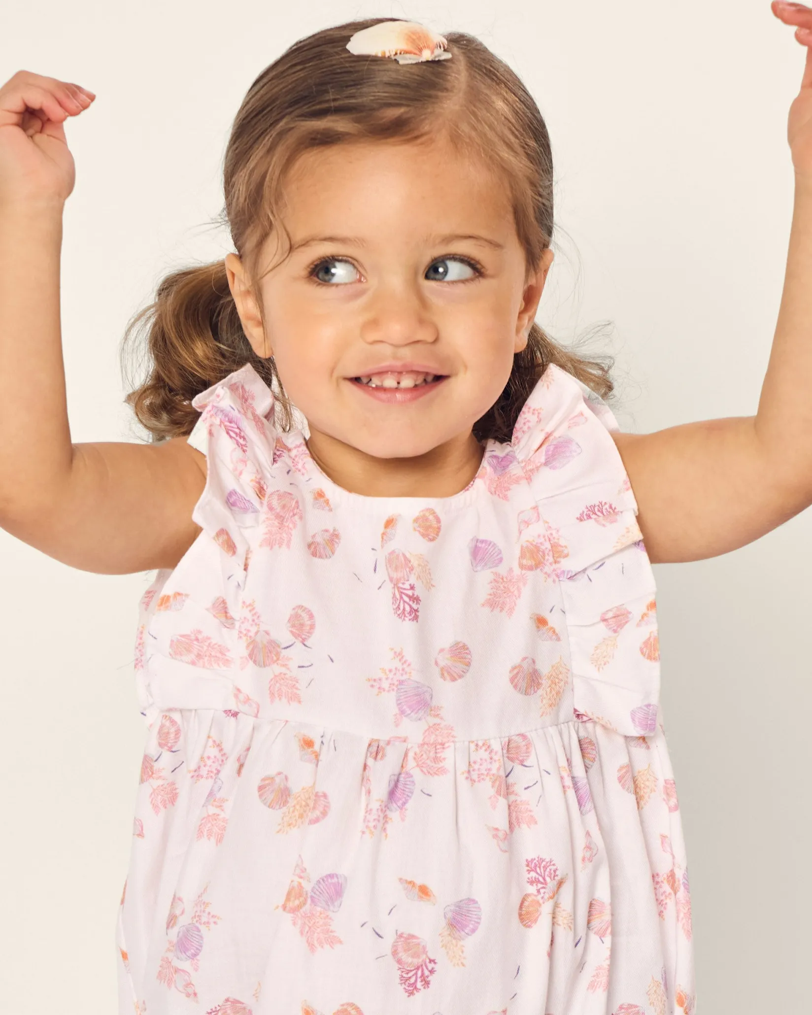 Petite Plume Baby's Twill Ruffled Romper in Seashell Splendor