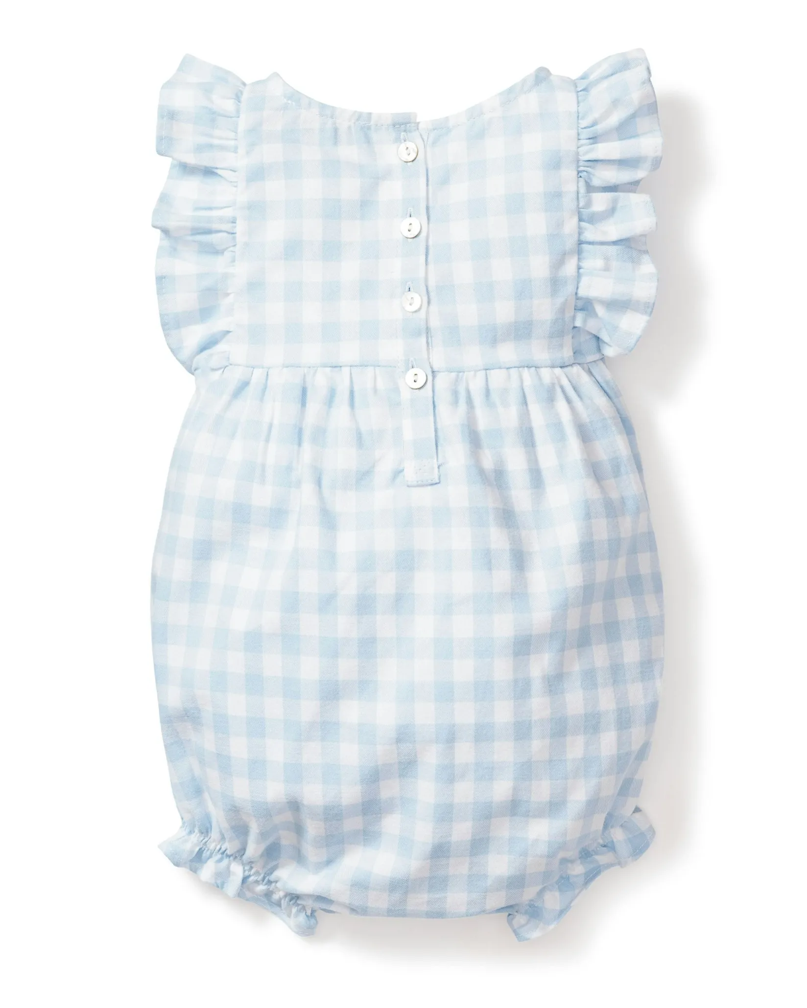 Petite Plume Baby's Twill Ruffled Romper in Light Blue Gingham