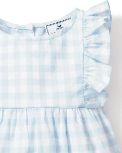 Petite Plume Baby's Twill Ruffled Romper in Light Blue Gingham