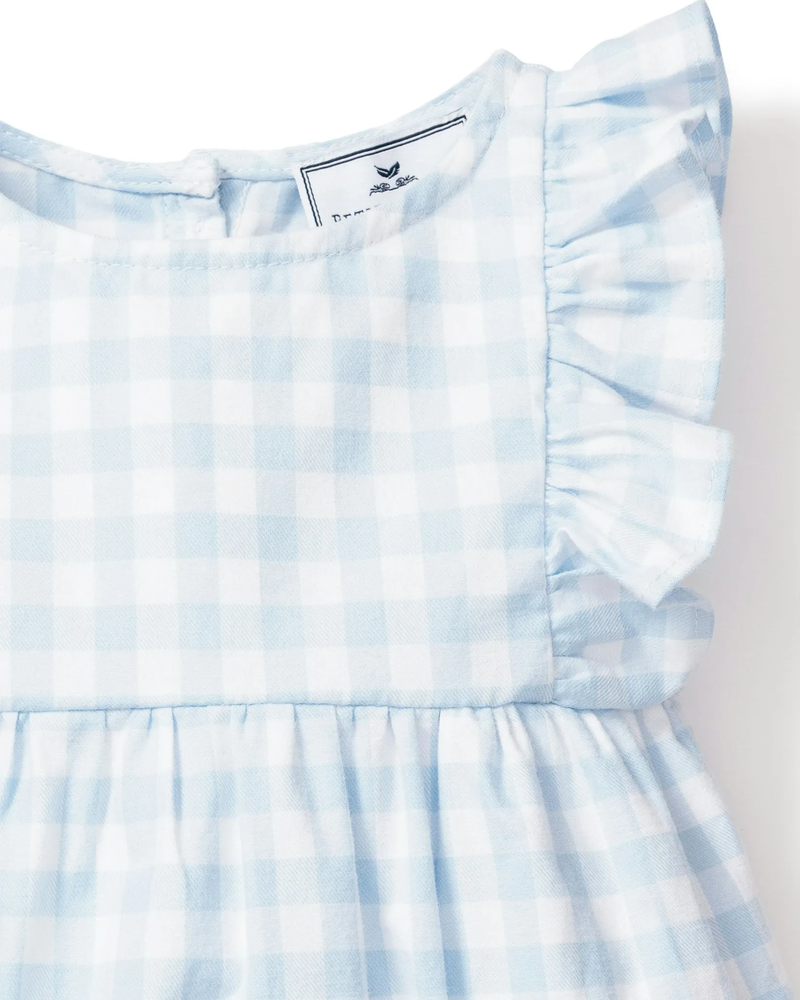 Petite Plume Baby's Twill Ruffled Romper in Light Blue Gingham