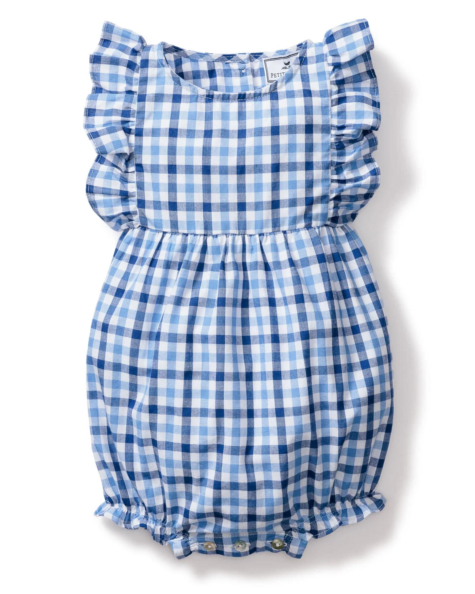 Petite Plume Baby's Twill Ruffled Romper in Light Blue Gingham
