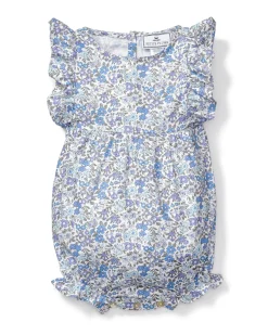 Petite Plume Baby's Twill Ruffled Romper in Fleur D'Azur