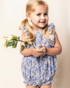 Petite Plume Baby's Twill Ruffled Romper in Fleur D'Azur