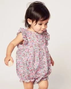 Petite Plume Baby's Twill Ruffled Romper in Fleur D'Azur