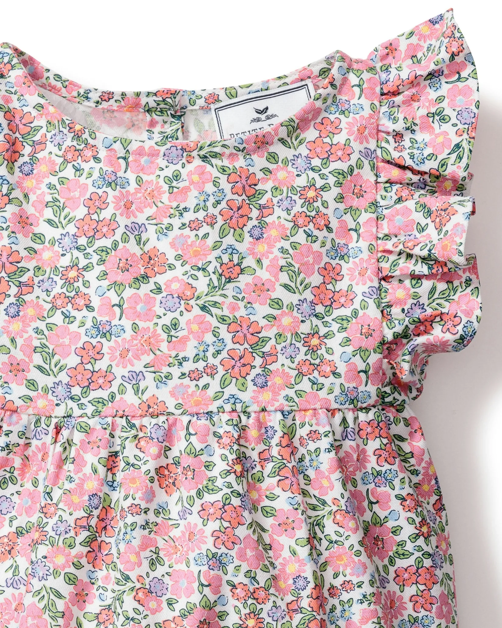 Petite Plume Baby's Twill Ruffled Romper in Fleur D'Azur