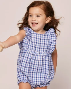 Petite Plume Baby's Twill Ruffled Romper in Royal Blue Gingham