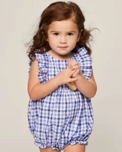 Petite Plume Baby's Twill Ruffled Romper in Royal Blue Gingham