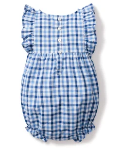 Petite Plume Baby's Twill Ruffled Romper in Royal Blue Gingham