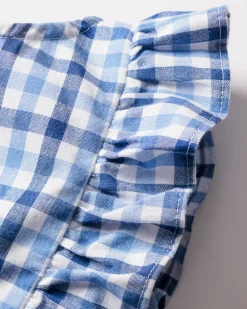Petite Plume Baby's Twill Ruffled Romper in Royal Blue Gingham