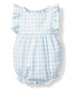 Petite Plume Baby's Twill Ruffled Romper in Royal Blue Gingham
