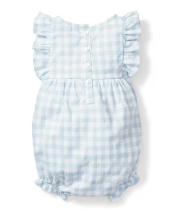 Petite Plume Baby's Twill Ruffled Romper in Royal Blue Gingham