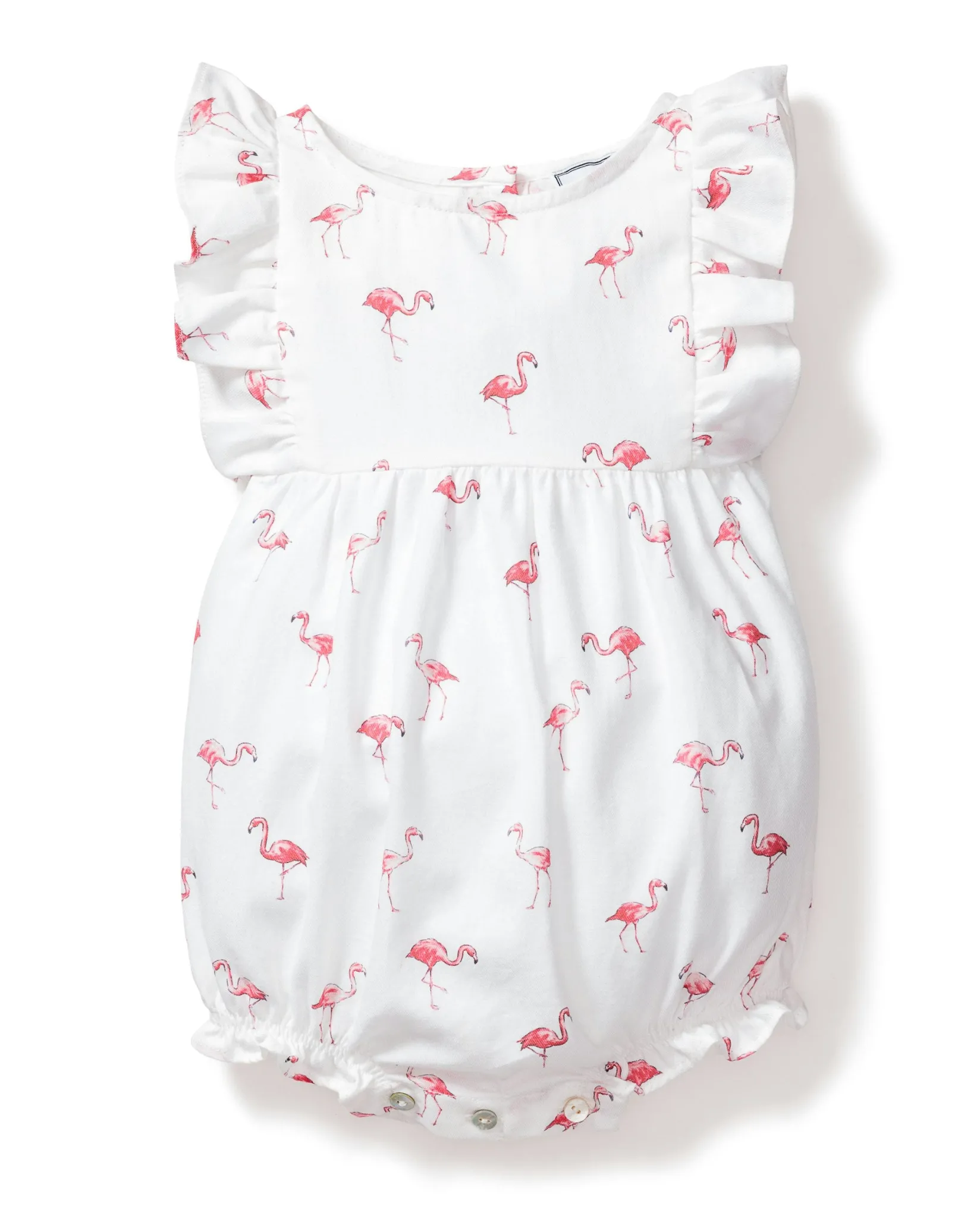 Petite Plume Baby's Twill Ruffled Romper in Flamingos