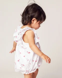 Petite Plume Baby's Twill Ruffled Romper in Flamingos