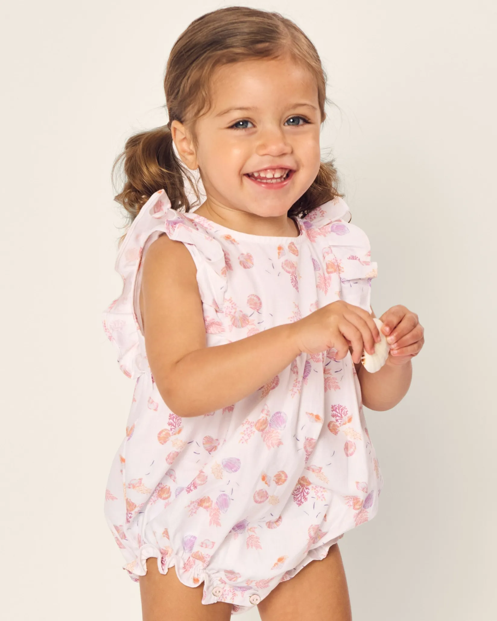 Petite Plume Baby's Twill Ruffled Romper in Flamingos