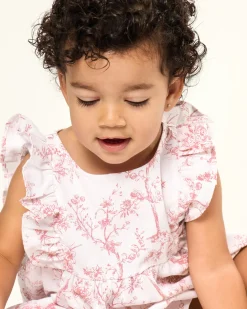 Petite Plume Baby's Twill Ruffled Romper in Timeless Toile