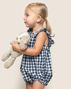 Petite Plume Baby's Twill Ruffled Romper in Navy Gingham