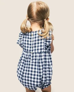 Petite Plume Baby's Twill Ruffled Romper in Navy Gingham
