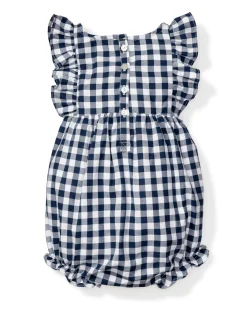 Petite Plume Baby's Twill Ruffled Romper in Navy Gingham