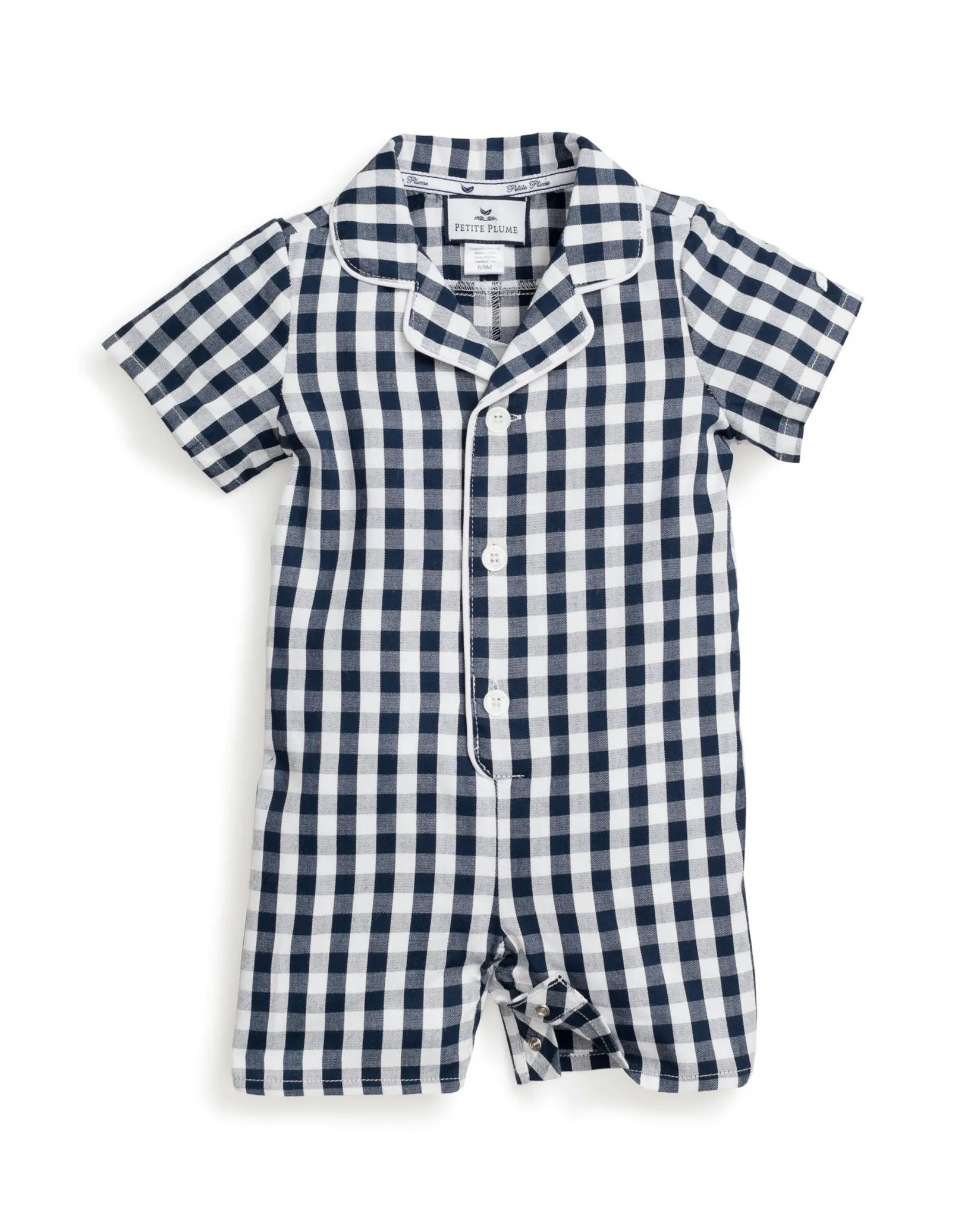 Petite Plume Baby's Twill Summer Romper in Navy Gingham
