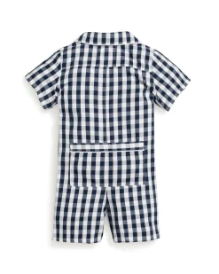 Petite Plume Baby's Twill Summer Romper in Navy Gingham